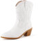 Voviggiw Stivaletti da cowboy ricamati da donna, con cerniera laterale, stile western, alla caviglia, per feste, bianco, 42.5 EU