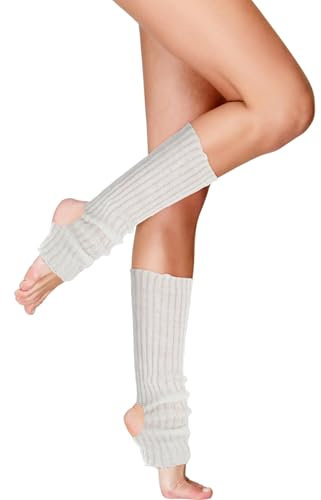Abeillo Leg Warmers for Women Dance & Yoga | Soft Long Open Toe & Heel Ballet Leg warmers | 80s Ribbed Party Socks | Knitted Stirrup Leg Warmers for women Girls White