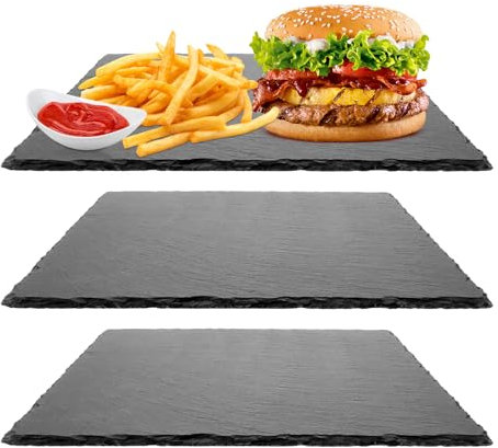GBACHOOSE 3 piatti da portata in ardesia naturale, 30 x 30 cm, per carne, sushi, frutta, feste, antipasti