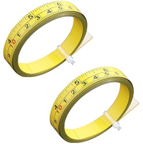 Steel Adhesive Backed Measuring Tape, 2Pcs Table Tape Measure, Metric & Imperial Sticky Ruler for Woodworking, T-Track, Drafting Tables (L-R Reading, 1M)
