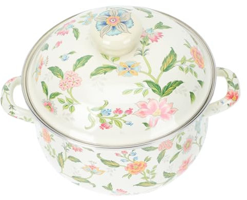 KICHOUSE Olla De Sopa Esmaltada Vintage De Fondo Plano Para Cocinar Utensilios De Cocina Práctica Hogar