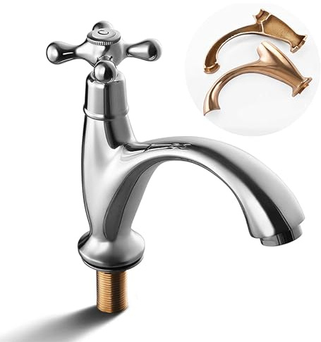 SKOWLL Single Handle Cold Water Faucet, Polished Chrome Deck Mount Bathroom Sink Faucet, 1 Hole Bathroom Vanity Sink Faucets