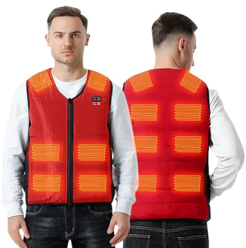 Beheizbare Weste Herren, Beheizte Jacke Zonen Heizung Einstellbar Temperatur Beheizbare Jacke, Outdoor-Westen für Herren Heizweste Fahrradweste Herren für Outdoor Wandern,Skifahren, Camping