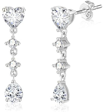 Silber 925 Hängend Ohrringe Damen Glänzend Zirkonia Anhänger Ohrring
