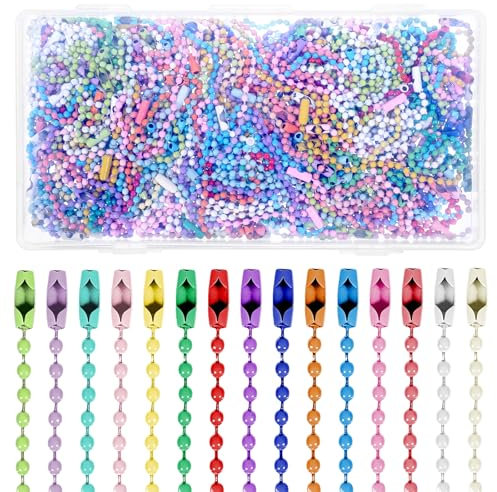 Yuomeaz 220 Stück Kugelkette, 120 mm farbig Edelstahl Perlen Rollenkette mit Verbindungsstück, Gliederkette für Dog Tag Kette, Halskette, Schlüsselanhänger, DIY-Schmuckherstellung