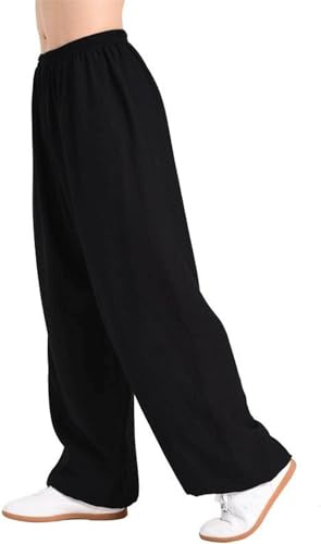 Wttagkl Unisex Kung Fu Hose mit 4-Wege-Stretch - Atmungsaktive Martial Arts Hose für Tai Chi, Yoga, Jogging - Hohe Taille & Beinöffnung (Damen & Herren),Schwarz-S