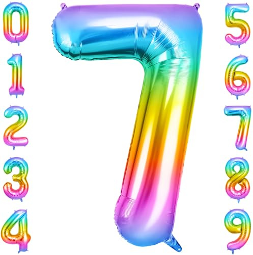 OFFCUP Geburtstag Zahlen Luftballon Mehrfarbig, Geburtstagsdeko Ballons 7 | Riesige Folienballon in 40 Helium Ballons für Männer Frauen Geburtstagsparty Deko, Jubiläum 7 Jahre Deko