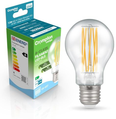 Crompton LED Ultra-Efficient GLS Light Bulb E27 7.2W (100W Eqv) Dim Warm White 3000K Screw Filament Clear