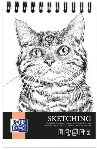 Oxford Artistic Skizzenblock A6 Katze, 80 Blatt, Zeichenblock mit Spirale, Sketchbook, Kunstblock 90g/m² säurefreies Papier, Zeichenheft mit stabiler Rückpappe, Skizzenheft für Zeichnen & Skizzen