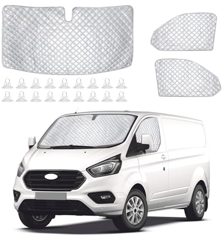 Internal Thermal Windscreen Covers for Ford Transit Custom 2012-2024, 3PCS Waterproof UV-Proof Internal Thermal Blind Set Foldable Front Window Screen Cover, Internal Blackout Privacy