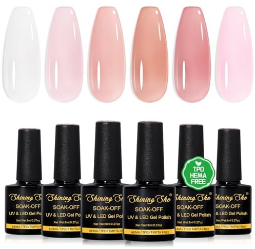 Shining She 8 in 1 Builder Gel, HEMA-Free TPO-Free, 6 Farben Nude Rosa Clear Aufbaugel für Gelnägel in a Bottle Soak-Off UV Builder Gel für Nägel Base Nail Extension Nagelstärkung, 8ML