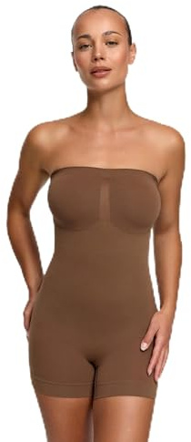 creamy fabrics Shapewear Body Damen trägerlos mit Shorts | Stark formender Polyamid Elastan Bodysuit für schulterfreie Looks mit glatter Passform und sicherem Sitz