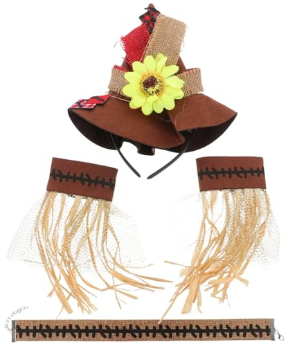 iplusmile 4 stück Vogelscheuche Kostüm Zubehör: Vogels Cheuche Für Damen Karnevals-cosplay-set mit Strohhut, Armband, Halskette Und Vogelscheuchenmotiv, 4-teilig