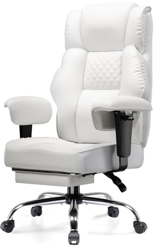 GTPLAYER Gaming Stuhl, breiter Bürostuhl mit Taschenfeder, Ergonomischer PC-Stuhl, Verstellbarer und Drehbarer Schreibtischstuhl mit Fußstütze, Kunstleder, 180KG weiß