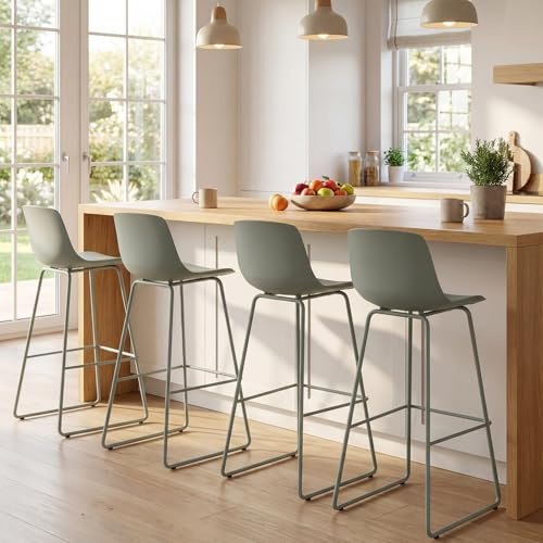 GIANTEX Tabouret Bar avec Repose-Pied, Chaise de Bar Lot de 4 avec Siège Rembourré & Dossier Ergonomique, Chaise Haute Cuisine pour Cuisine, Salle à Manger, Comptoir, Bistrot, Vert