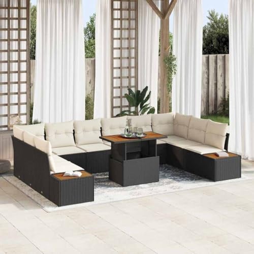 Mimdixy Gartenmöbel Set Eckbank,Garten Essgruppe 11 pcs Schwarz und Beige 100 x 55 x 73 cm