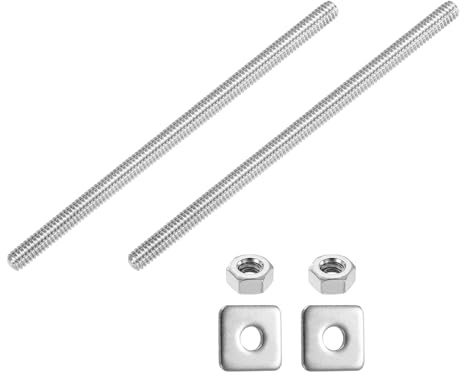 QUARKZMAN Varilla roscada completa de 1/4-20 UNC, 2 tornillos largos de acero inoxidable 304 de 130 mm/5,1 de longitud, para mano derecha, con arandelas cuadradas para montaje en muebles.