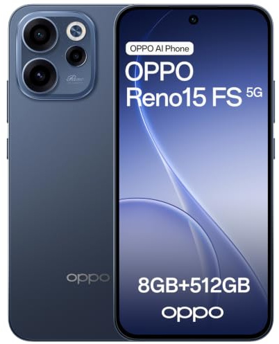 OPPO Reno15 FS 5G Téléphone Android, 8+512Go, Écran 6.57 120Hz, Appareil Photo Ultra Grand Angle 50MP FOV 100°, AI Portrait Glow, Batterie 6500mAh, IP69, Charge Flash 80W SUPERVOOC, Twilight Blue