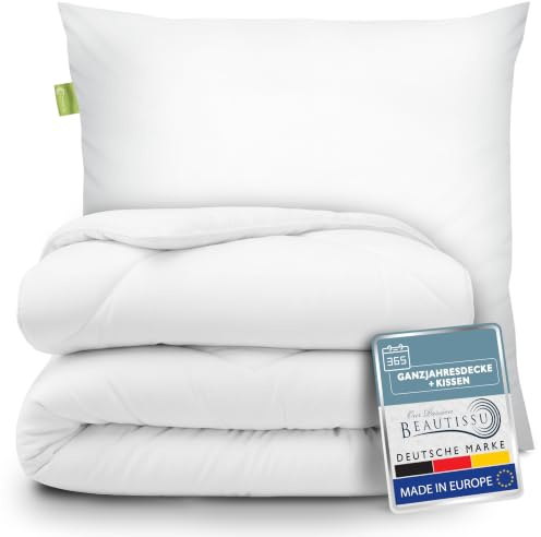Beautissu Bettdecke und Kissen Set Allergiker Ganzjahresdecke Steppdecke | 135x200 Kopfkissen 80x80 Bettzeug Decke Bett Schlafdecke MD NK Bettdecken Bettwaren BeauNuit MD & NK