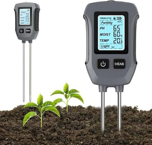 FORMIZON Feuchtigkeitsmesser Pflanzen 5 in 1, Digital Bodenmessgerät für PH/Fruchtbarkeit/Bodenfeuchte/Temperatur/Sonnenlicht, mit Beleuchtetem LCD-Display ph wert messgerät für Garten und Rasen