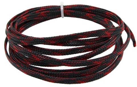 Gaine pour câbles Gaine tressée isolée de 2 m 2/4/6/8/10/12/14/16/20/25/30/40 mm Protection Gaine Fil Haute densité Noir Rouge Manchon câble pour Organisation et Gestion(Black Red Cross,4mm)