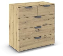 Rauch Möbel ADITIO, Kommode, Farbe Eiche Artisan, Breite 80 cm | Sideboard im modernen Look, 5 Schubladen, Soft-Close-Funktion, für Schlafzimmer, Gästezimmer, Wohnzimmer, Garderobe, Flur