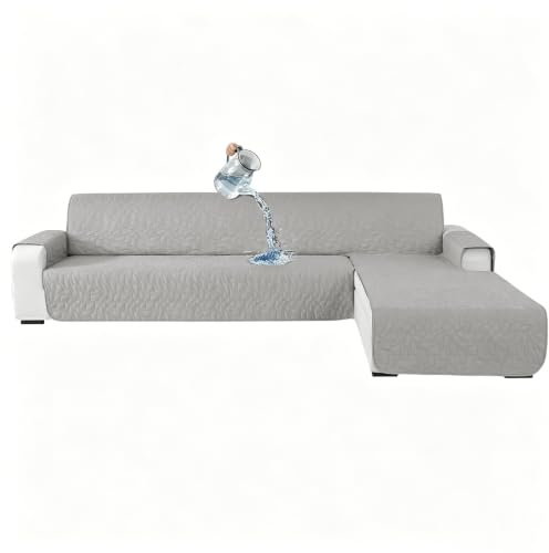 Wasserdicht Sofabezug L Form 3 Sitzer, Rutschfest Sofa Überzug Ecksofa, Rechts/Links Reversibel Couch Überzug Ecksofa, Sofa Überzug L Form Mit Armlehne, Universal, Waschbar, Für Hund Katze, Hellgrau