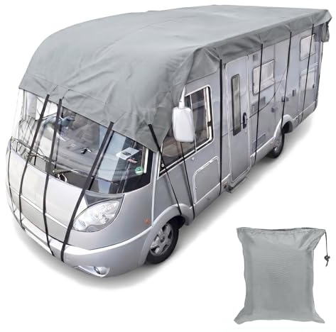 AMGJ Housse de Toit pour Camping-Car et Caravane 420D Oxford, Bâche Imperméable et Respirante, Protection Anti-UV et Anti-poussière, Matériau Haute Densité,Gris,21.3'Lx9.8'W(6.5x3m)