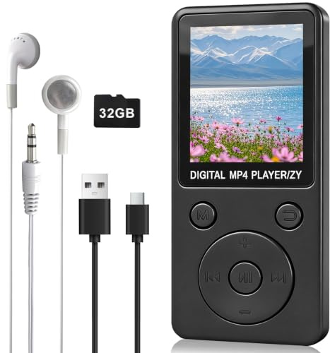 32GB Reproductor MP3 Bluetooth con Pantalla TFT 1,8'' a Color, hasta 128GB | Altavoz Integrado,Admite Tarjeta microSD ,grabadora, Libro electrónico, Reproductor MP3 para niños
