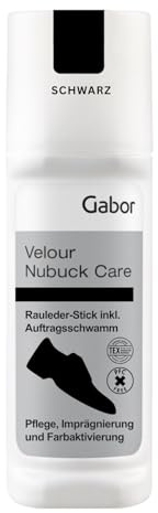 Gabor Leder Pflege-Stick Schwarz für Wildleder Schuhpflege Schuhcreme Farbauffrischung Imprägnierung für Rauleder Velours Nubuck Textilien Mesh TEX-Materialien 75 ml mit praktischem Schwamm-Aufträger