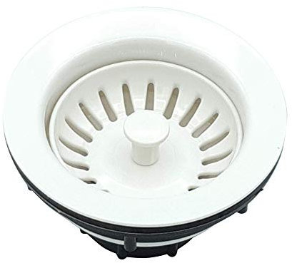 Korbsieb 10,2 cm ABS Kunststoff Küchenspüle Abfluss mit abnehmbarem Sieb Montage und Gummistopper, universelle Passform, 8,9 cm, weiß