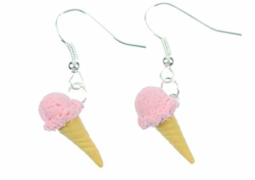 Miniblings Eis Waffeleis Ohrringe Hänger Eiscreme Eisohrringe Erdbeere rosa - Handmade Modeschmuck I Ohrhänger Ohrschmuck versilbert