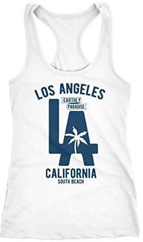 Neverless Cooles Damen Tank Top Los Angeles California LA Palme Racerback weiß XL