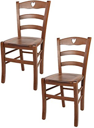 t m c s Tommychairs - 2er Set Stühle Cuore für Küche und Esszimmer, Robuste Struktur aus Buchenholz in der Farbe Helles Nussbraun lackiert und Sitzfläche aus Holz