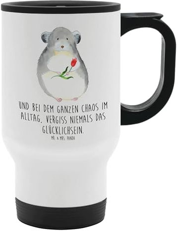 Mr. & Mrs. Panda Thermobecher Chinchilla Blume - Geschenk, Glücklichsein, Tiere, Gute Laune, Reisebecher, Kaffeebecher, Liebeskummer, Tasse mit