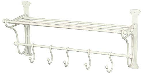 ExtraHome Vielseitige Garderobe Wandgarderobe weiß Landhausstil aus Eisen mit 5 Haken 24x53x20cm