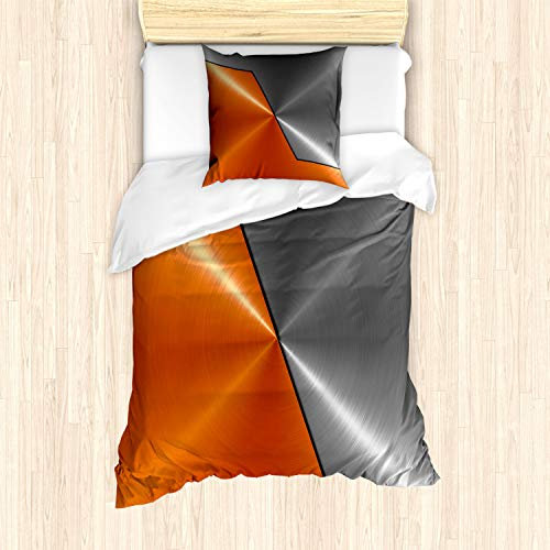 ABAKUHAUSOrange Grau Bettbezug Set für Einzelbetten, Maschinen Moderne 3D, Milbensicher Allergiker geeignet mit Kissenbezug,Orange Grau