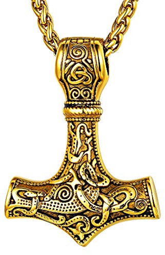 FaithHeart vergoldet Vintag Thors Hammer Anhänger Wikinger Herren Schmuck mit Keltischer Knot Viking Amulett für Biker Motorradfahrer Rapper Model