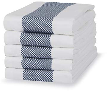 Sticky Toffee 100% Cotton Tea Towel - Blue Mini Chequered Pattern, Pack of 5 | Kitchen Towel Set | Absorbent, Strong, Quick Dry & Machine Washable | For Home Decor & Bathroom Accessories