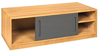 BioKinder Sideboard Bettkasten Kommode mit Schiebetür Lina aus Massivholz Erle und Kiefer 120 x 55 x 40 cm, Front grau lasiert