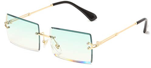 Long Keeper Sonnenbrille Damen Vintage 90s Retro Rechteckig Sonnenbrille Randlos Für Damen Herren Mit Uv Schutz (Farbverlauf Grün)