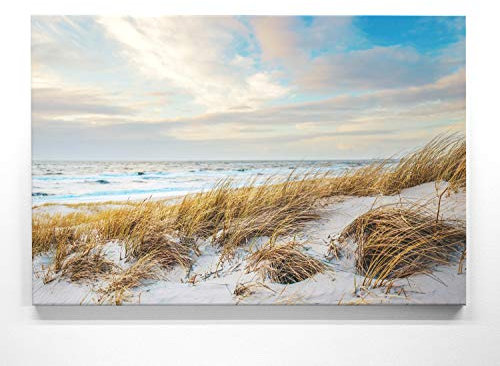 Atemberaubende Nordsee Bilder als XXL Leinwand-Wandbild 200cm x 150cm, Motiv Dünen, Strand & Küste. EIN Panorama-Bild für Wohnzimmer, Schlafzimmer. Fertig aufgespannt auf 4cm Holz-Keilrahmen