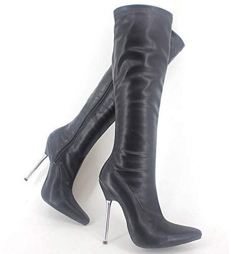 TIKENBST tacchi donna Stivali Con Tacco Alto Con Cerniera A Punta 12CM Stivali Alti Al Ginocchio Moda Unisex,Black-41