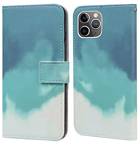 Bartern Case for iPhone 11 Pro Max,Color Gradient Pattern,Pu Leather Folio Flip Magnetic Cover with Kickstand and Card Holder Slots Shockproof Case for iPhone 11 Pro Max,Teal Cyan