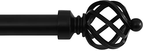 NICETOWN Gardinenstange Schwarz-Matt Ausziehbare Vorhangstange mit Dekorativen Endstücken Curtain Rods für Transparente Gardinen, 1 Läufig, 182-365 CM, Durchmesser 25MM