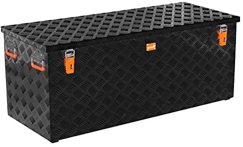 Alubox Black Strong - 312 L Transportkiste Riffelblech Pritschenbox schwarz - Alu 3mm - wasserfest - 4 Tragegriffe - Gasdruckfeder