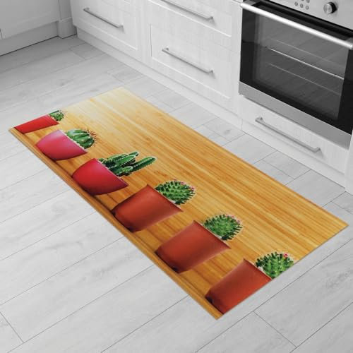 Zm Market Tappeto Cucina antiscivolo lavabile in Vinile,Tappeto Runner Lungo colorato PVC,Passatoia Interni ed Esterni in stampa digitale, |120cm |Cactus