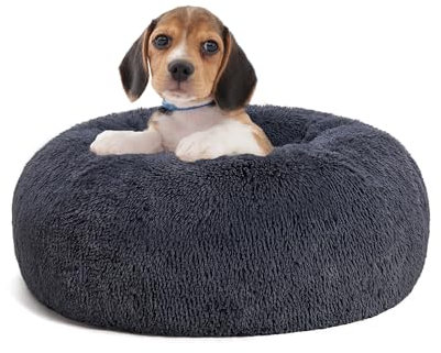HMTOPE Orthopädisches Hundebett rund Hundekissen Hundesofa Katzenbett Donut Kuscheliges Hundekorb Waschbar, 60 cm Ø, Dunkelgrau