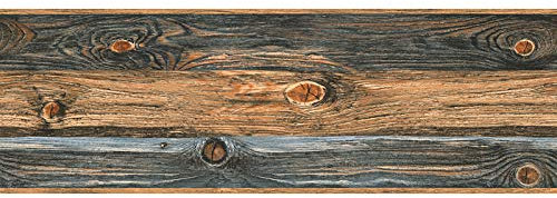 Frise papier peint à motif noir, marron et gris | Frise tapisserie imitation bois pour salon | Frise murale trompe l'oeil effet bois