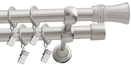 Fenster DEKOR Gardinenstange Matt aus Stahl - Gordijnroede 200 cm - Elegante Modern Vorhangstange - 2-läufig stange vorhang - Karniesabschluss wählbar - Vorhang Stangen Gebürstet Zylinder